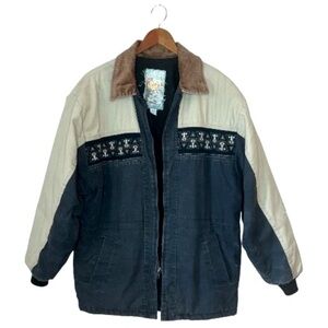 Vintage 90s Canyon Guide Outfitters Aztec Detail Distressed Jacket USA READ DESC